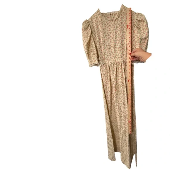 Vintage Cottagecore XS Puff Shoulder Prairie Dress Liberty Floral Butter Yellow - Picture 12 of 12